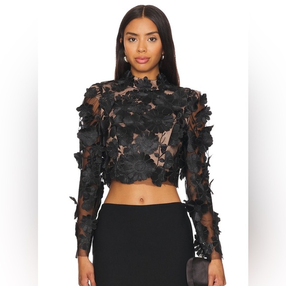 NWT Elliat X REVOLVE Elia Top XS BLACK 3D Flower Appliqués - Picture 1 of 13